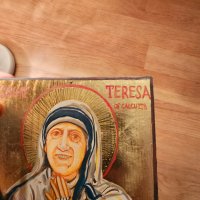 Старинна ръчно рисувана икона на Майка Тереза от Калкута  - светица грижеща се за най-бедните и болн, снимка 4 - Икони - 44354913