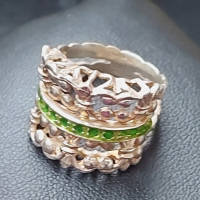 Винтидж / Стар сребърен пръстен със зелен емайл / проба 925 , снимка 3 - Пръстени - 44581893