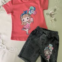 Комплект от дънкови къси панталонки с тениска, снимка 5 - Детски комплекти - 41291416