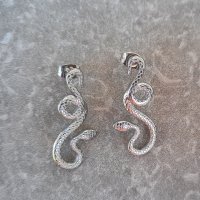 Нови стоманени обеци змии, сребристи , снимка 1 - Обеци - 41802898
