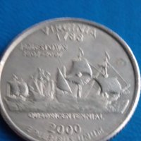 25 цента САЩ 2000,Вирджиния ,юбилейна, снимка 1 - Нумизматика и бонистика - 34595733