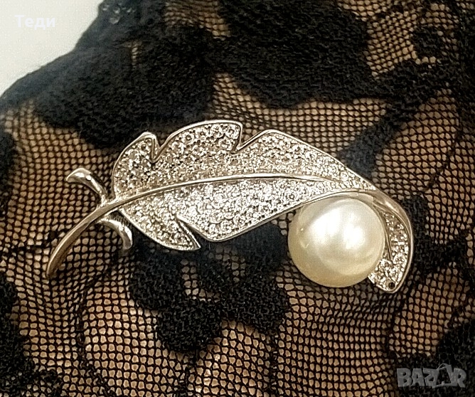 Сребърна брошка с перла ” Капчица роса”, снимка 1