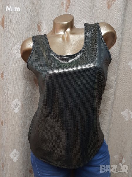 М/L Черен топ/ потник/ с златисто райе еко кожа, снимка 1