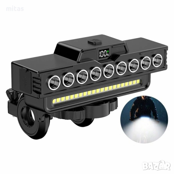 Ултра ярка 9 LED + 21 SMD светлина за велосипед, Фар, Клаксон, Батерия, снимка 1