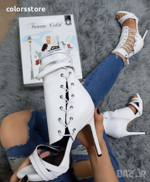 Летни боти на ток - бяла кожа - FM21, снимка 1