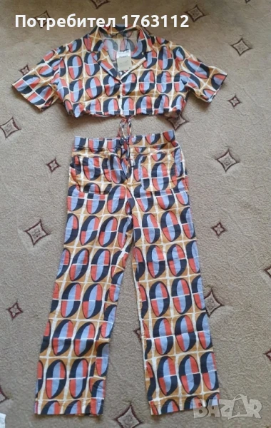 Zara дамски комплект панталон и кроп топ, размер С, снимка 1