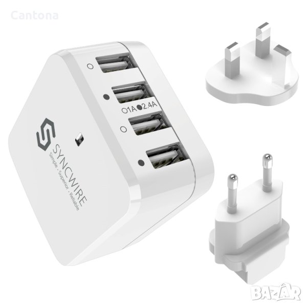 Syncwire Travel Cahrger 34W/6.8A 4-портово бързо зарядно устройство,EU/US/UK , снимка 1