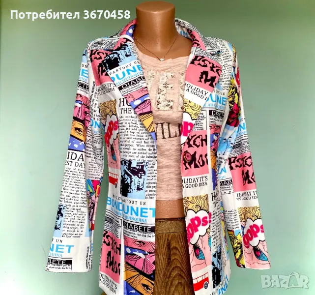 Ново елегантно дамско сако блейзър комикс мотиви размери М с етикет, снимка 1