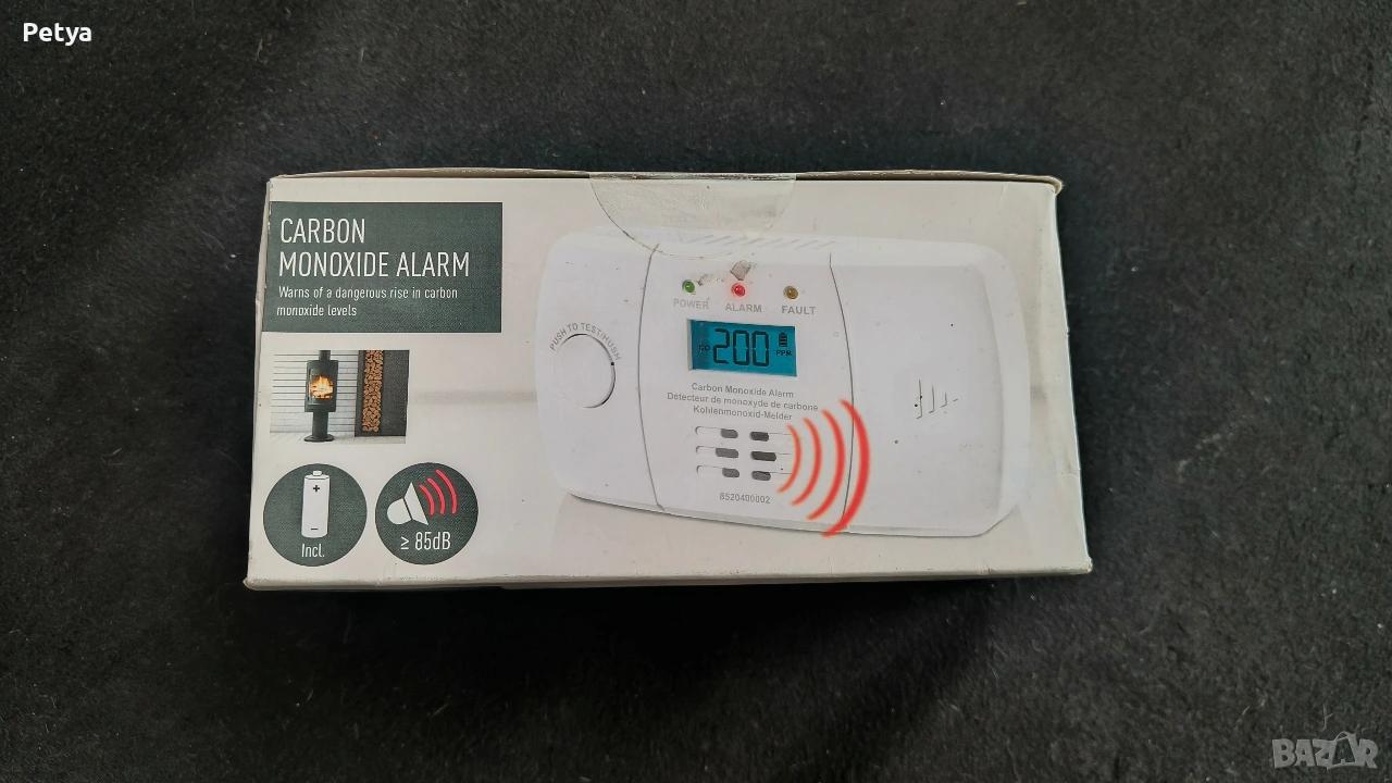 Детектор за въглероден оксид Awtools, 130x72x43мм, захранване 2xAA, звукова аларма 85dB, снимка 1