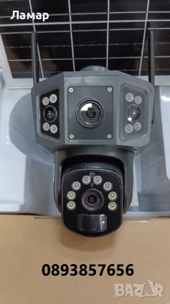 Тройна Соларна безжична въртяща камера 4G 12MP работи с СИМ SIM карта мобилни данни от тел. опер, снимка 1
