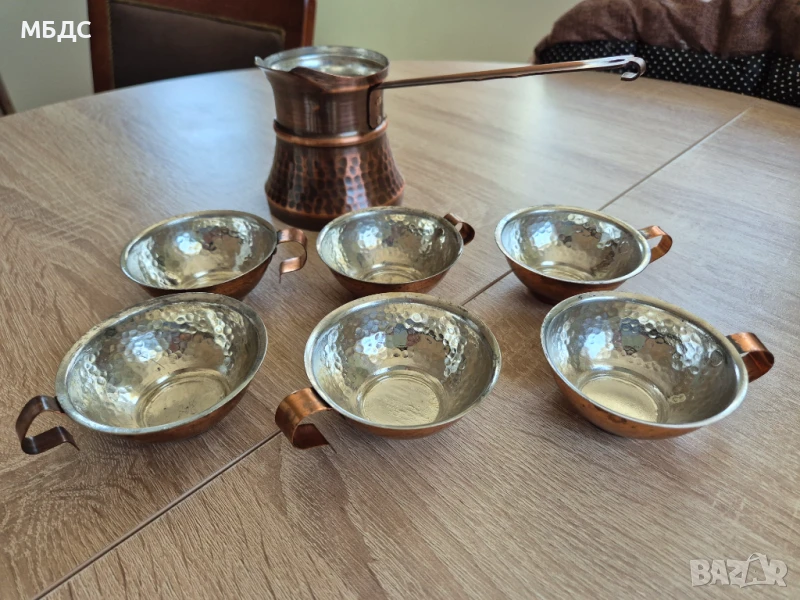 Меден сервиз за кафе - Джезве с 6 чаши, снимка 1