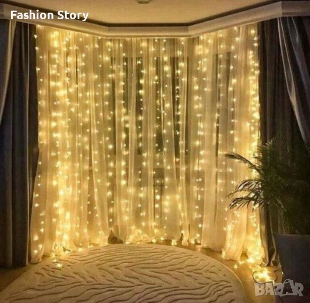 Коледна завеса от лампички / Цветове - Студено бяло, топло бяло, шарено. / 320лед светлини, дължина , снимка 1