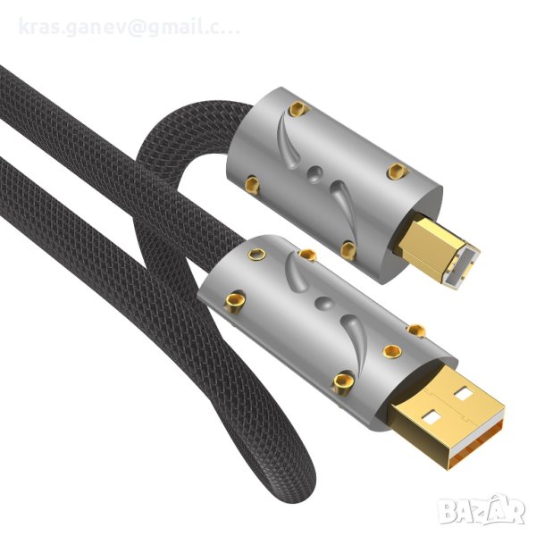 Viborg HiFi USB кабел 0,6 м USB 2.0 тип A до B кабел Посребрен OFC (безкислородна мед), снимка 1