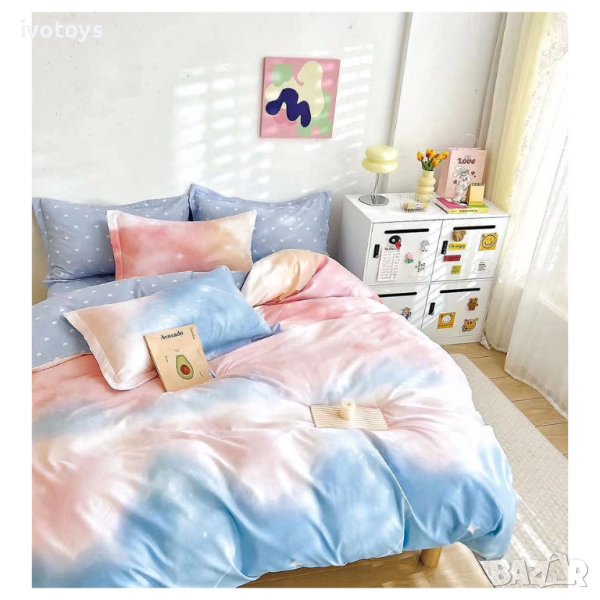 Двулицев спален комплект с ластик, 6 части - Модел WS15917, снимка 1