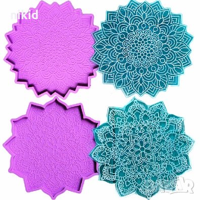 Мандала 2 вида силиконов молд форма фондан шоколад гипс смола подложка за чаша, снимка 1