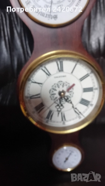 старинен часовник с барометър и термометър, снимка 1