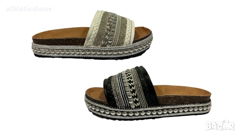 Дамски чехли в бяло и черно, снимка 1