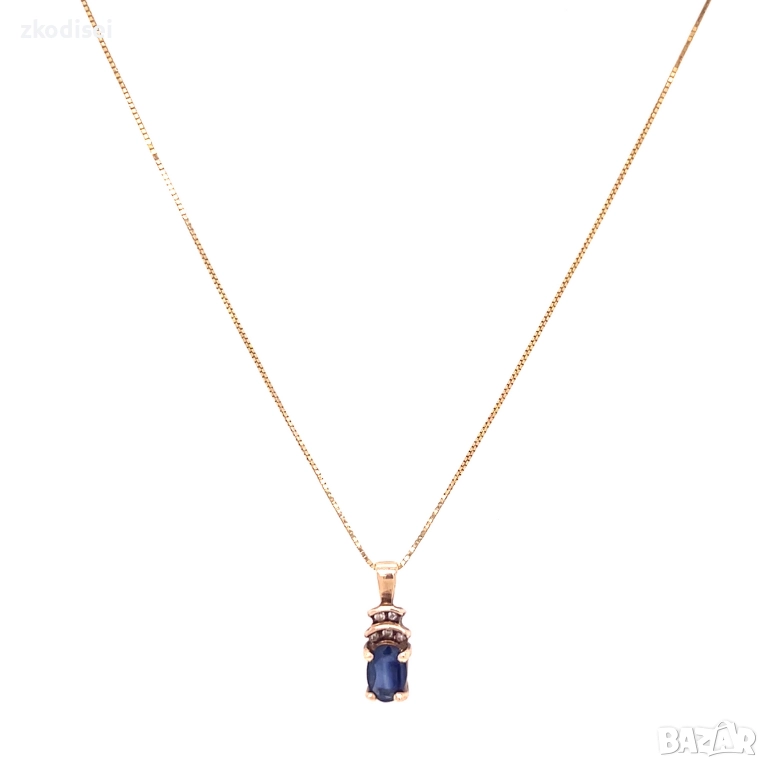 Златно колие със сапфир и майсанит 1,41гр. 40,0см. 10кр. проба:417 модел:35588-1, снимка 1