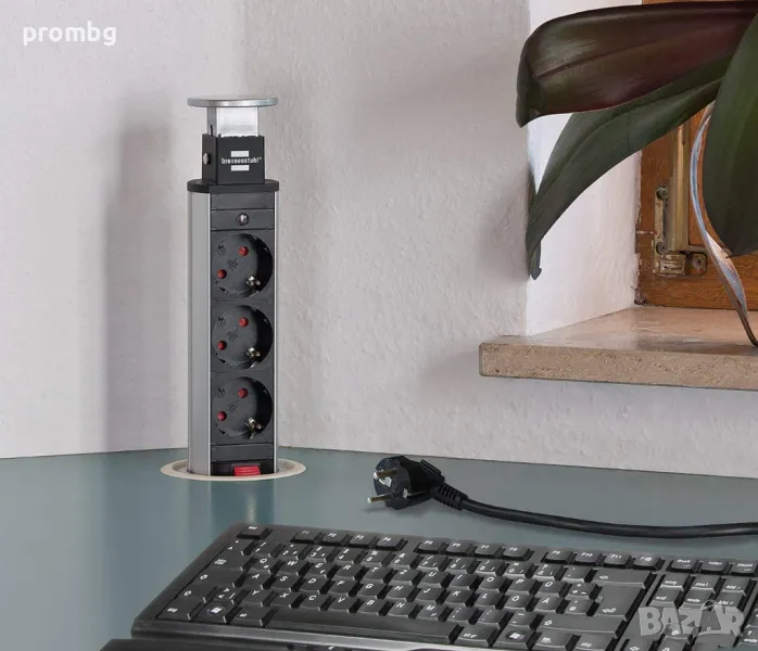 разклонител за плот, вграждане, потъващ с 3 гнезда, Германия, снимка 1