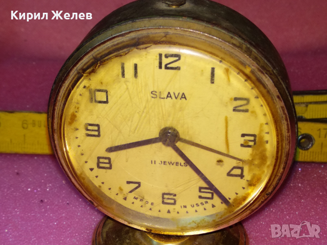 SLAVA MADE in USSR Стар КОЛЕКЦИОНЕРСКИ РУСКИ БУДИЛНИК МЕХАНИЧЕН НАСТОЛЕН ЧАСОВНИК СЛАВА СССР 36935, снимка 5 - Антикварни и старинни предмети - 44534268
