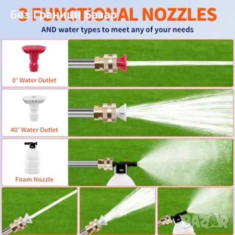 Нова Акумулаторна водоструйка 21V 1500W 60 bar + 2 батерии за чистене, снимка 4 - Други стоки за дома - 53696853