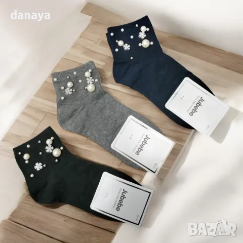 5614 Дамски чорапи с перли и цветя, 36-41 номер, снимка 2 - Дамски чорапи - 48649902