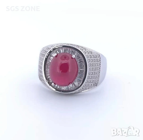 Мъжски сребърен пръстен с рубин в шлифовка кабошон, снимка 7 - Пръстени - 53046704