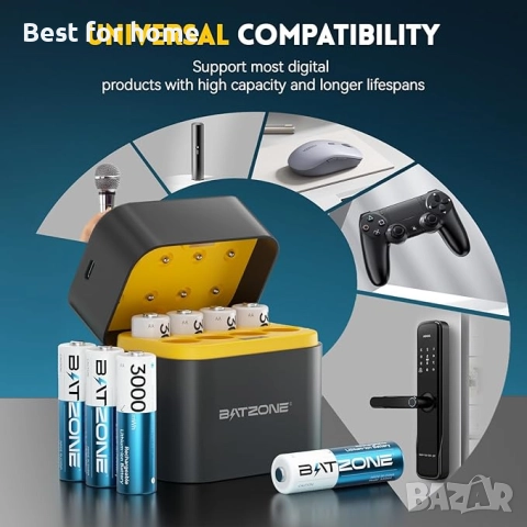 BATZONE- 8 броя акумулаторни литиеви батерии с бързо зарядно, снимка 7 - Батерии, зарядни - 52985697