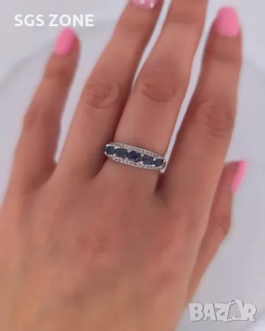 Сребърен Пръстен с Рубин, Сапфир, Изумруд, Турмалин с Прозрачен Топаз, снимка 3 - Пръстени - 50310201