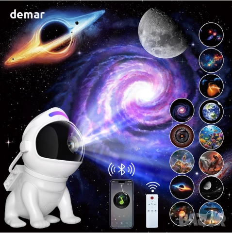 Звезден проектор с 12 диска, 15 бели шума, Bluetooth високоговорител, дистанционно