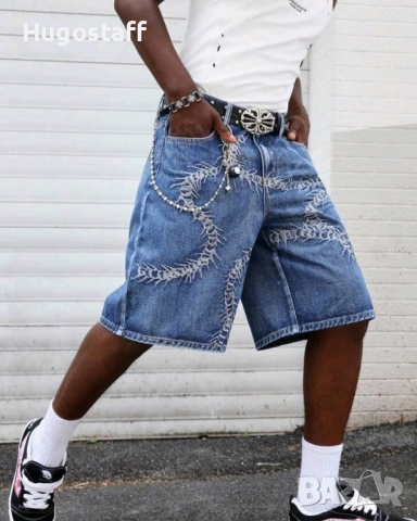 Нови бродирани къси панталони дънки Л, снимка 6 - Дънки - 51546290