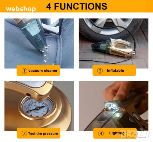 Супер мултифункционална 100W автомобилна прахосмукачка 4 в 1, снимка 3 - Аксесоари и консумативи - 47309863