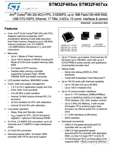 Продавам микроконтролери (процесори) STM32F405RGT6 , снимка 2 - Друга електроника - 42001199