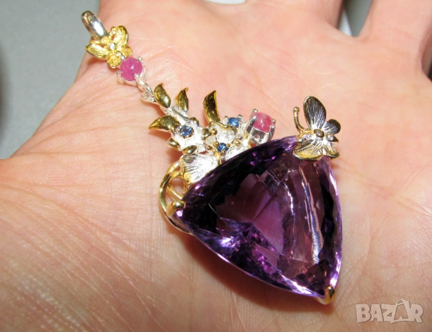 925 сребърно колие с аметист 48 карата, снимка 4 - Колиета, медальони, синджири - 53512719