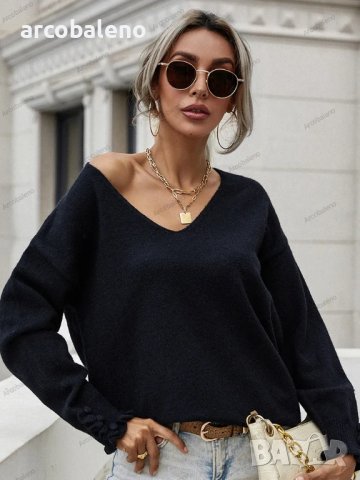 Дамски широк пуловер с маншет и копчета, 2цвята - 023, снимка 3 - Блузи с дълъг ръкав и пуловери - 42407410