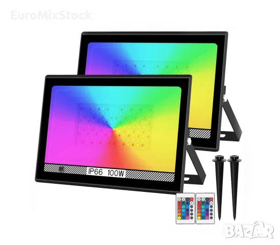 Комплект 2 бр. Мощни RGB LED Външни Прожектори T-SUNUS 100W / 10000LM | IP66 Водоустойчиви