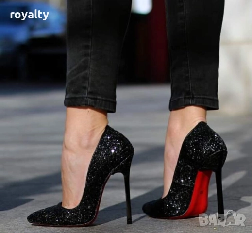 Обувки на Ток - Черен Брокат