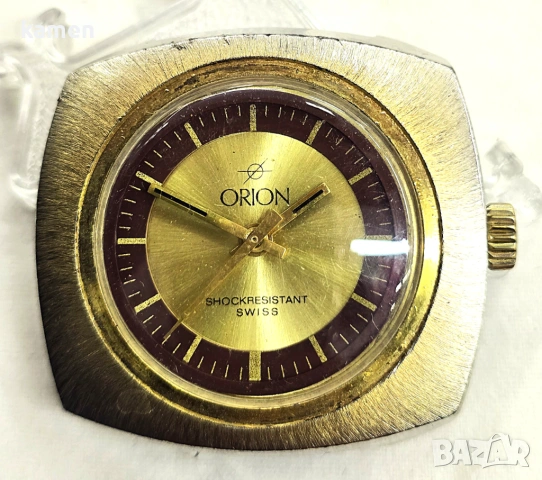 Vintage ORION Swiss Mechanical Watch - 1970s Gold Tone Cushion Case 11665, снимка 7 - Антикварни и старинни предмети - 53659073
