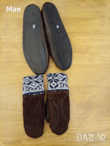 Домашни пантофи и ръкавици естествена кожа, снимка 2 - Ръкавици - 40052706