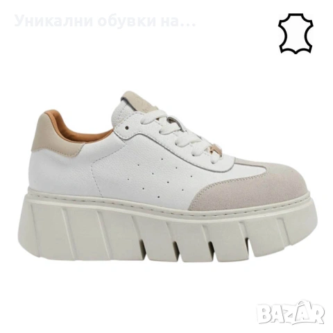 Кецове на платформа от естествена кожа- Daris White 11732, снимка 2 - Кецове - 53534708