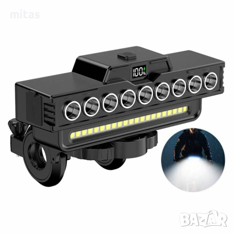 Ултра ярка 9 LED + 21 SMD светлина за велосипед, Фар, Клаксон, Батерия