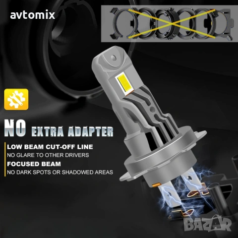 LED крушки V3 Plug and Play Н7, с вентилаторно охлаждане 5000LM, 35W , снимка 5 - Аксесоари и консумативи - 53505874