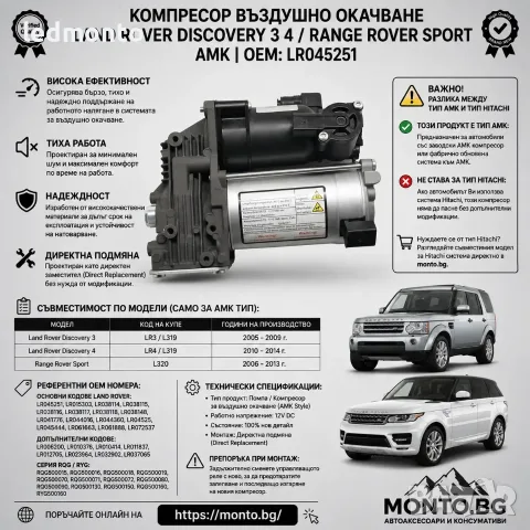 Компресор Въздушно Окачване Land Rover Discovery 3 4 Range Rover Sport AMK LR045251 