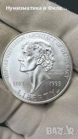 Сребърна монета САЩ 1 долар 1993 година, снимка 2 - Нумизматика и бонистика - 52707586