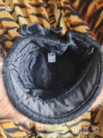 Уникална шапка с естесхвен косъм лисица, тип каскет, снимка 5 - Шапки - 52918693