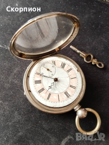 Швейцарски джобен часовник 1900г. с посребрени капаци - с ключе - ПЕРФЕКТЕН - ПРОМОЦИЯ, снимка 13 - Джобни - 48361698