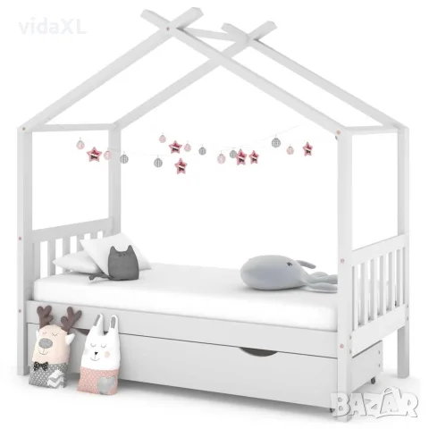 vidaXL Рамка за детско легло с чекмедже, бяла, бор масив, 80x160 см（SKU: 322149）, снимка 2 - Спални и легла - 56125307
