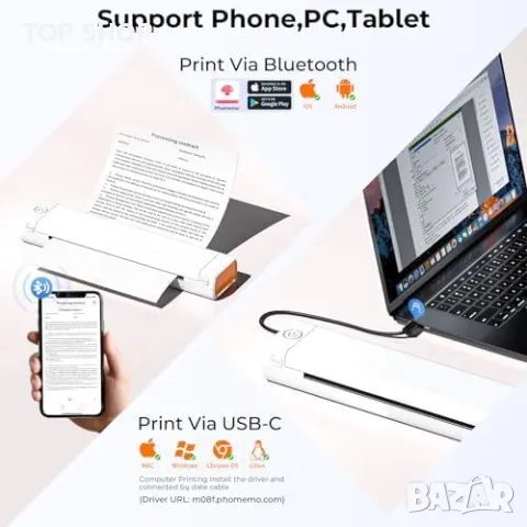 Нов ItriAce M08F A4 преносим термален принтер - безжичен, без мастило, снимка 3 - Друга електроника - 49321359