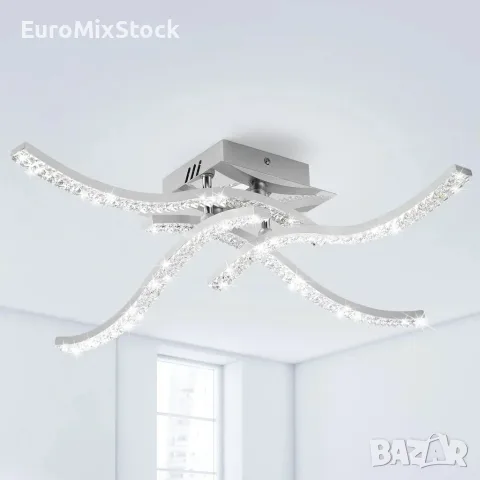 Модерен LED Плафон с Кристален Ефект Zewanny 32W / 3520LM | Студено Бяла Светлина 5500K Хром