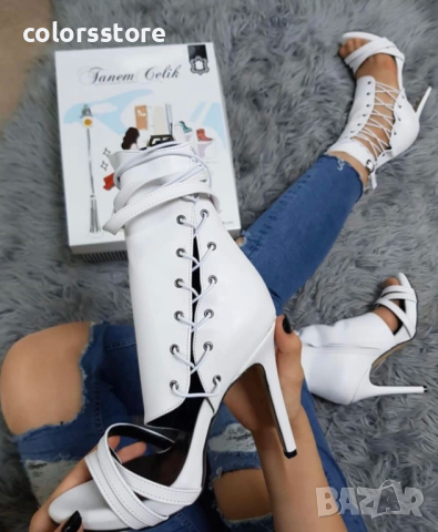 Летни боти на ток - бяла кожа - FM21